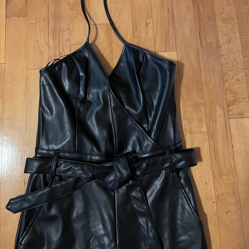 Black Faux Leather Jumpsuit